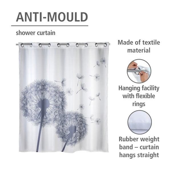Perdea duș anti mucegai Wenko Dandelions, 180 x 200 cm, alb-image-3