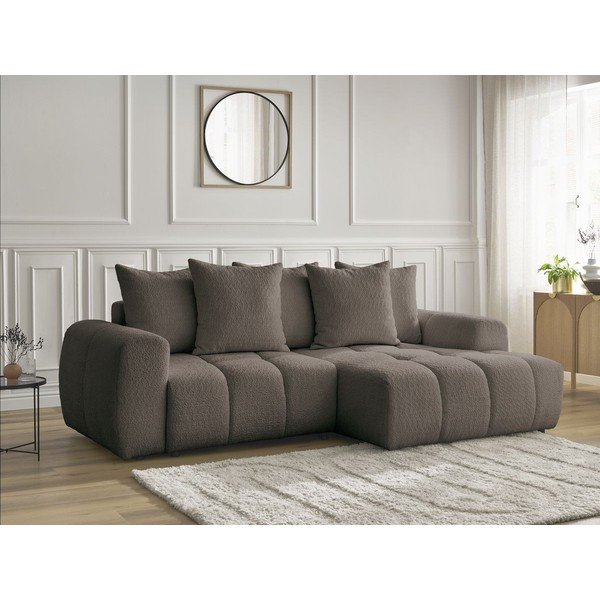 Colțar maro extensibil/cu spațiu de depozitare cu tapițerie din țesătură bouclé (cu colț pe partea dreaptă/cu șezlong) Roxelane – Bobochic Paris-image-4