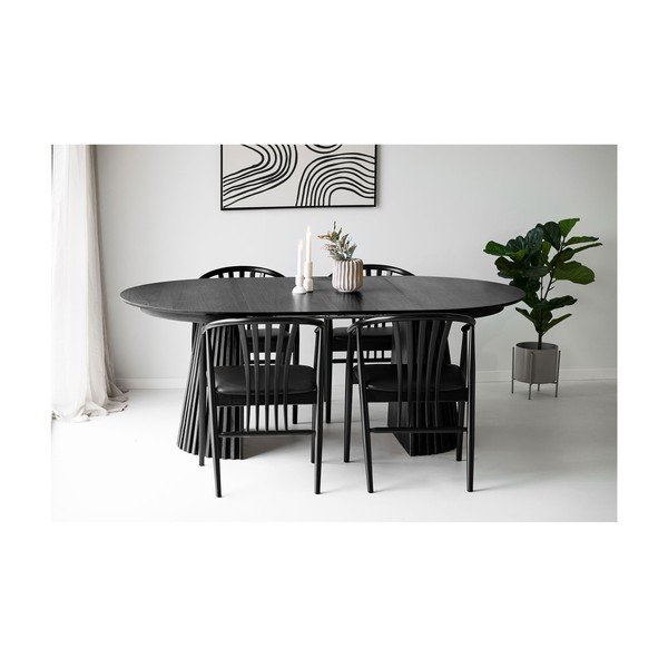 Masă de dining rotundă extensibilă cu blat cu aspect de lemn de stejar cu blat suplimentar ø 120 cm Osaka – House Nordic-image-1