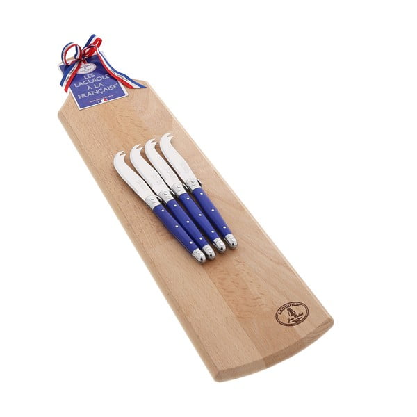 Set 4 cuțite pentru brânzeturi și platou din lemn Jean Dubost A la Francaise, albastru