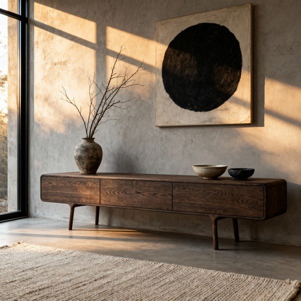 Comodă TV maro din lemn de stejar 220x45x45 cm Fawn – Gazzda-image-1