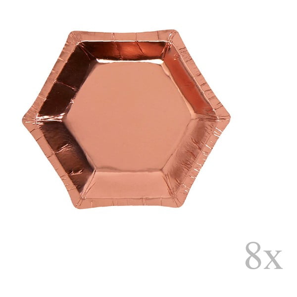 Set 8 farfurii din hârtie Neviti Glitz & Glamour, ⌀ 12,5 cm, roz metalizat