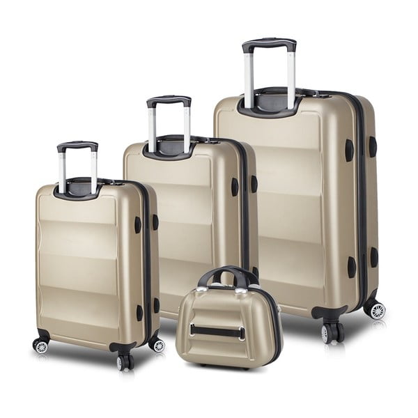 Set 3 valize cu roți, port USB și geantă cosmetică/voiaj My Valice LASSO Travel Set, auriu