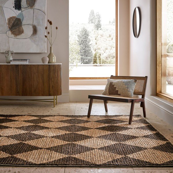 Covor maro/în culoare naturală țesut manual din amestec de iută 160x230 cm Effie Diamond – Flair Rugs-image-1