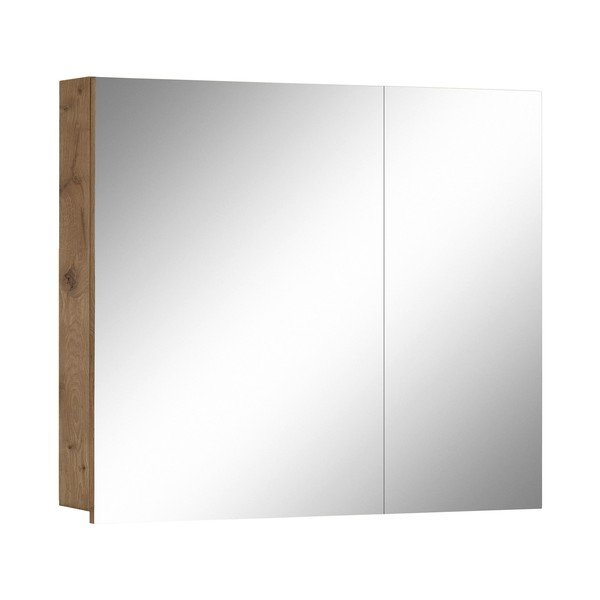 Dulap de baie în culoare naturală suspendat/cu oglindă cu aspect de lemn de stejar 80x70 cm Wisla – Støraa