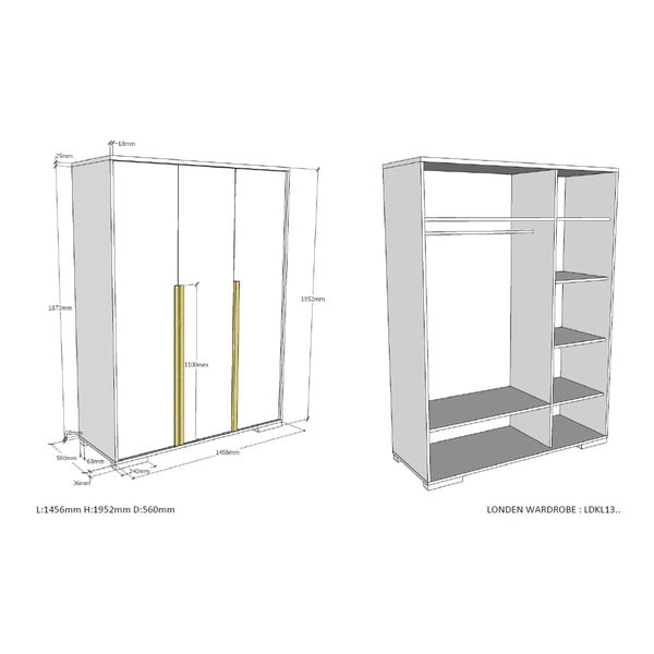 Șifonier de copii alb 146x195 cm London – Vipack-image-3