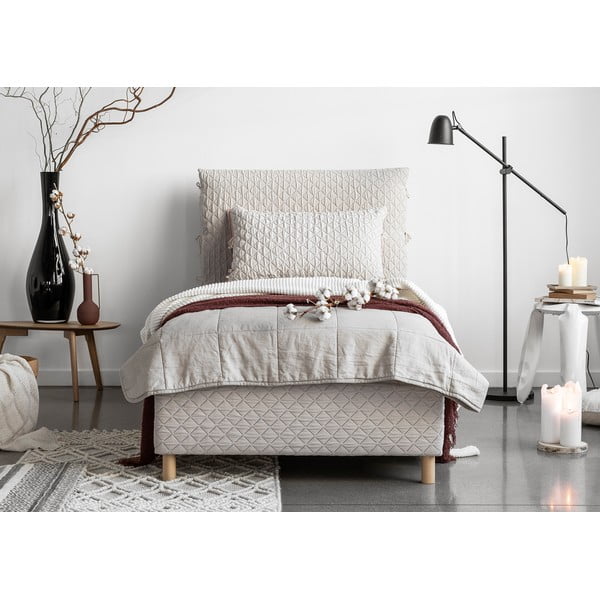 Pat bej tapițat de o persoană și somieră 90x200 cm Sleepy Luna – Miuform-image-1