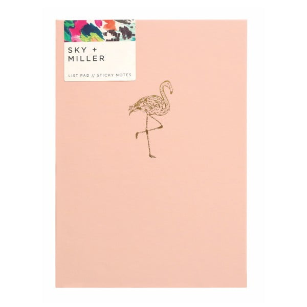 Caiet notițe cu bloc notițe adezive Portico Designs Flamingo, 60 file, roz deschis