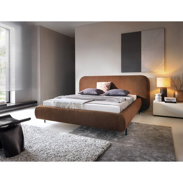 Pat matrimonial teracotă tapițat cu spațiu de depozitare cu somieră 160x200 cm Pointt – ELTAP-image-1