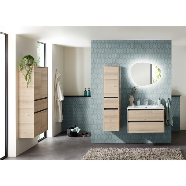 Dulap de baie în culoare naturală cu aspect de lemn de pin 146x35 cm Quickset 393 – Pelipal-image-1