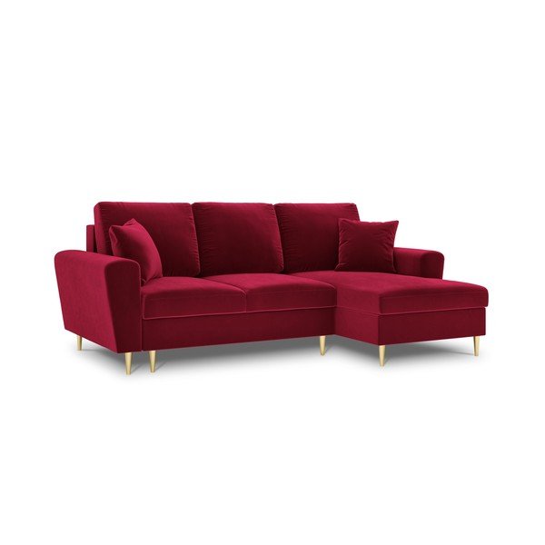 Colțar roșu extensibil, cu spațiu de depozitare cu tapițerie din catifea (cu colț pe partea dreaptă, cu șezlong) Kyoto – Cosmopolitan Design-image-4