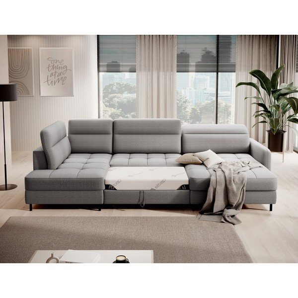 Colțar gri deschis extensibil/cu spațiu de depozitare cu tapițerie din catifea (cu colț pe partea stângă/în formă de "U") Berrto – ELTAP-image-4