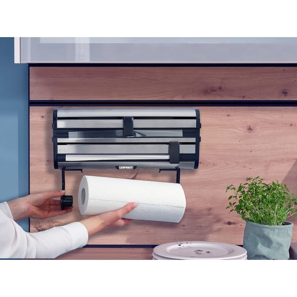 Dispenser pentru prosoape de bucătărie din hârtie și folie de aluminiu argintiu de montat pe perete din metal Parat Royal – LEIFHEIT-image-3
