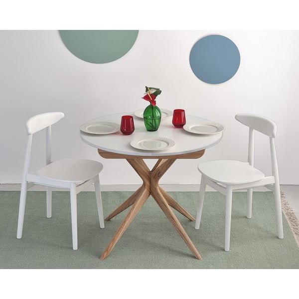 Masă de dining rotundă extensibilă cu blat suplimentar ø 90 cm Jubi – Ragaba-image-3