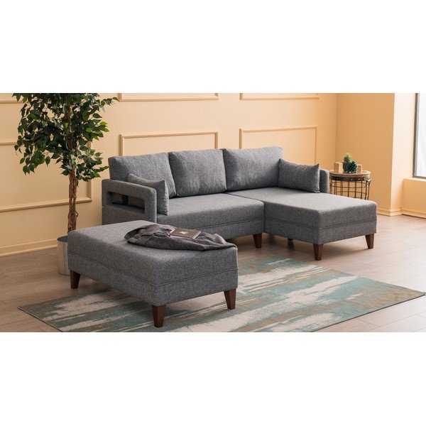 Colțar extensibil Balcab Home Emma, șezlong pe partea dreaptă, gri-image-1