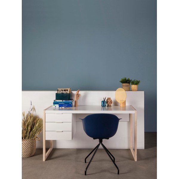 Birou cu picioare din lemn de pin Marckeric Frank, alb-image-1