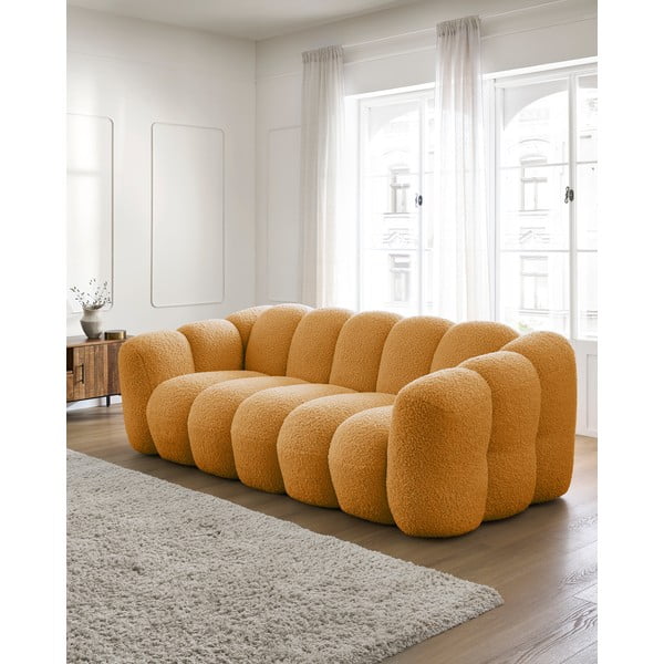 Canapea galben-muștar cu tapițerie din țesătură bouclé 232 cm Hippolyte – Bobochic Paris-image-1