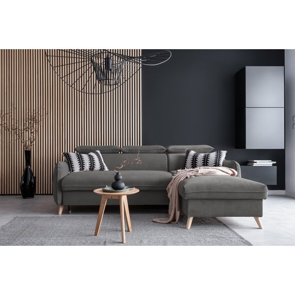 Colțar gri închis extensibil cu tapițerie din catifea (cu colț pe partea dreaptă) Sweet Harmony – Miuform-image-1