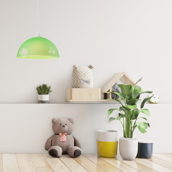 Lustră pentru copii verde cu abajur din sticlă ø 30 cm Day & Night – LAMKUR-image-1