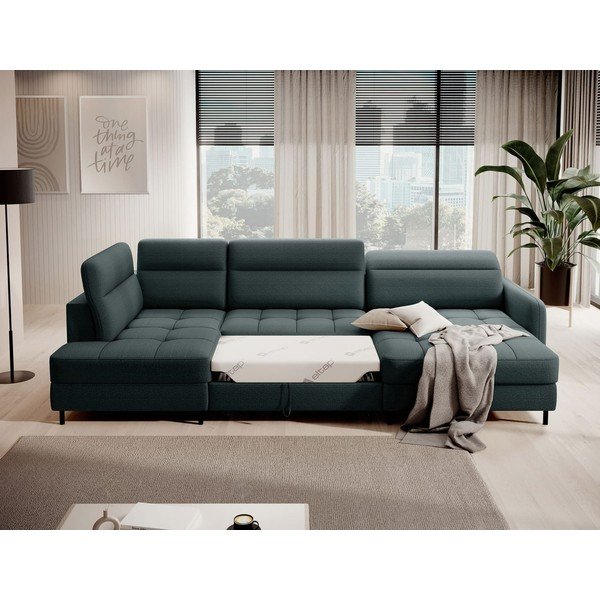 Colțar verde extensibil/cu spațiu de depozitare cu tapițerie din catifea (cu colț pe partea stângă/în formă de "U") Berrto – ELTAP-image-4