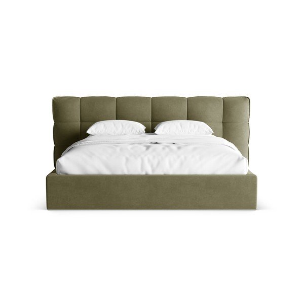 Pat matrimonial verde tapițat cu spațiu de depozitare cu somieră 180x200 cm Eric – Micadoni -image-4