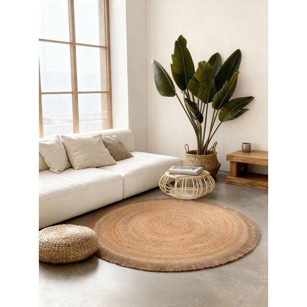 Covor în culoare naturală reversibil/țesut manual rotund din iută ø 200 cm Nuru – Hanse Home-image-1