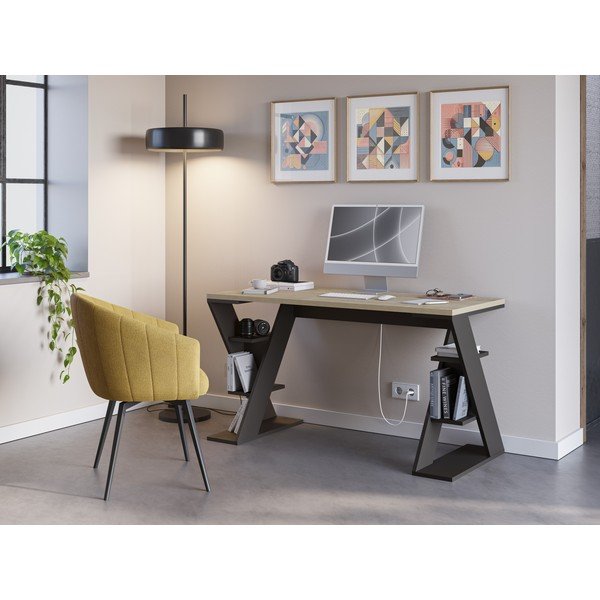 Birou cu blat cu aspect de lemn de stejar 60x137 cm Butterfly – Marckeric-image-1