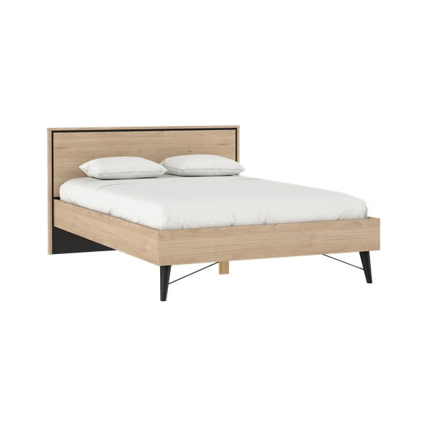 Pat matrimonial în culoare naturală cu aspect de lemn de stejar cu somieră 140x200 cm Ry – Tvilum