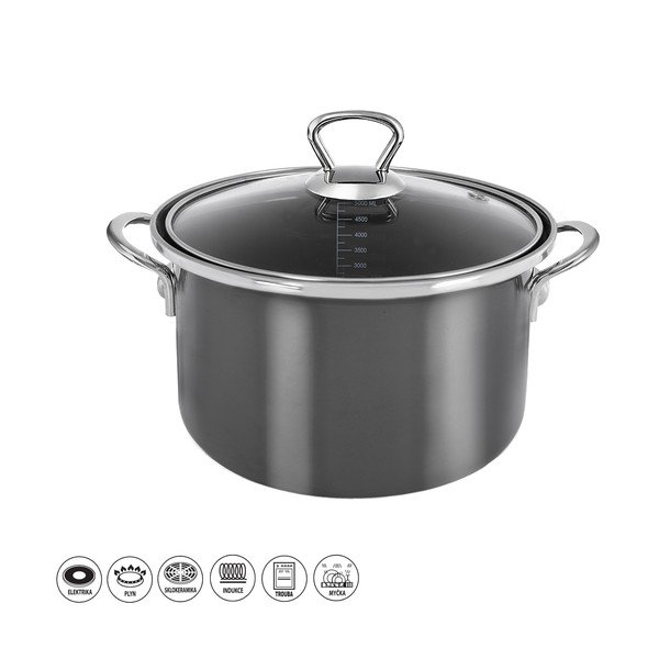 Oală cu capac smalțuită 5 l Metalic – Orion-image-4