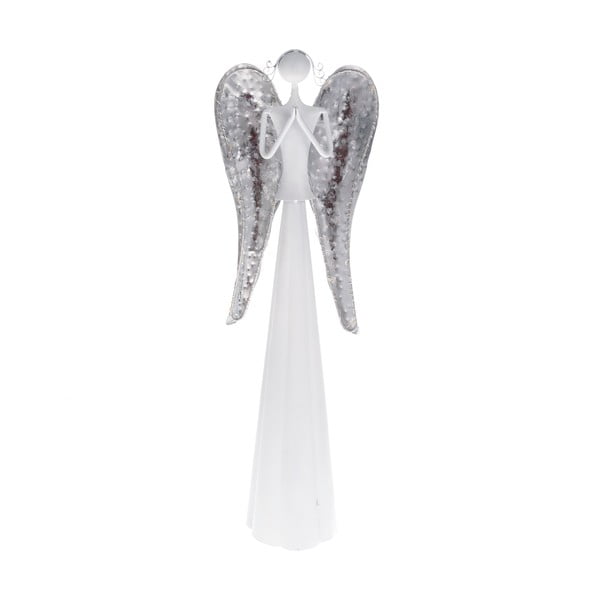 Statuetă din metal cu LED Dakls, înălțime 49 cm, formă înger, alb