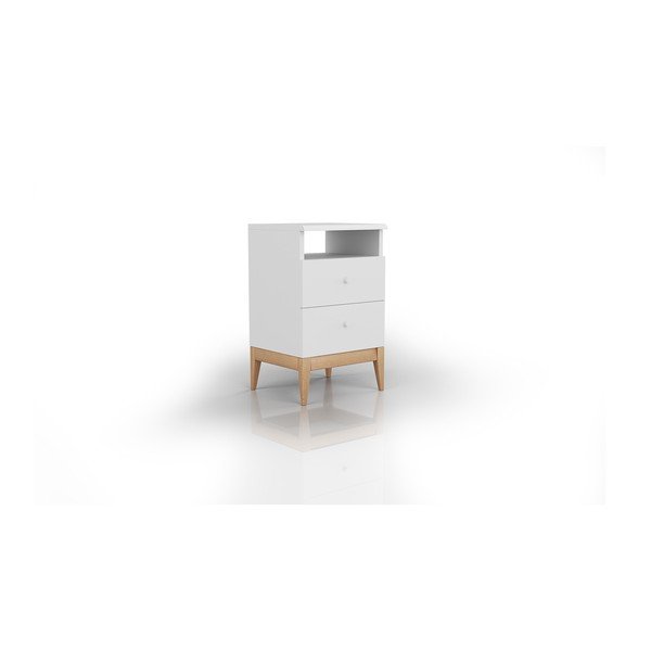 Noptieră din lemn de pin cu 2 sertare Skandica Livia, înălțime 64 cm, alb-natural