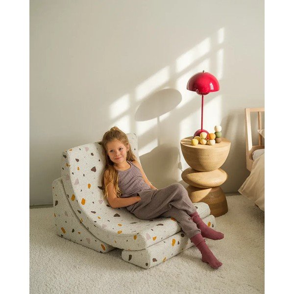 Fotoliu de copii alb cu tapițerie din țesătură bouclé/cu tapițerie din chenille Terrazzo Moon – Wigiwama-image-2