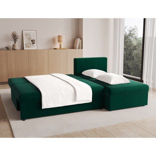Colțar verde extensibil/cu spațiu de depozitare cu tapițerie din catifea Gino – ELTAP-image-3