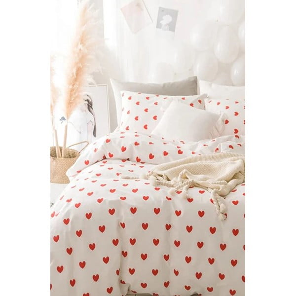 Lenjerie de pat crem din bumbac ranforcé pentru pat dublu/extins cu cearceaf inclus/cu 4 piese 200x220 cm Mini Hearts – Mila Home-image-4