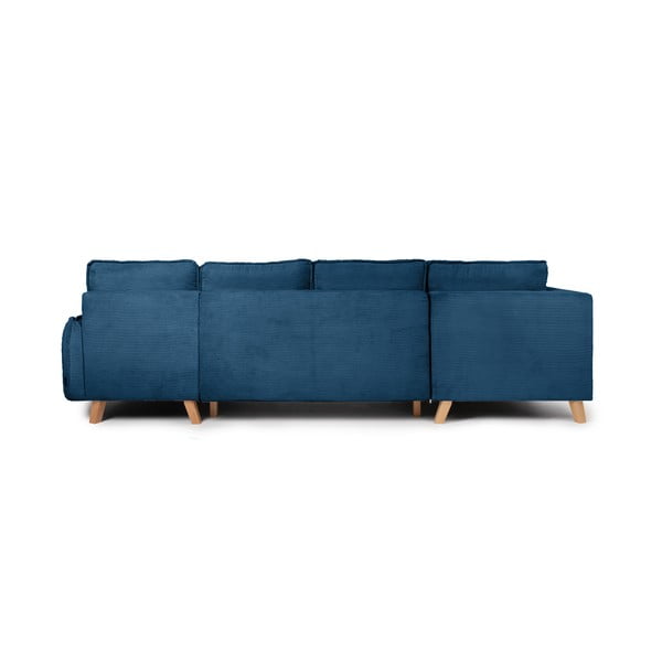 Colțar albastru extensibil cu tapițerie din catifea reiată  (cu colț pe partea stângă /în formă de "U") Tori – Bonami Selection-image-4