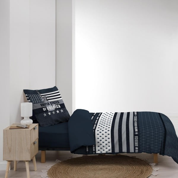 Lenjerie de pat albastru-închis din bumbac pentru pat de o persoană 140x200 cm States – douceur d'intérieur-image-3