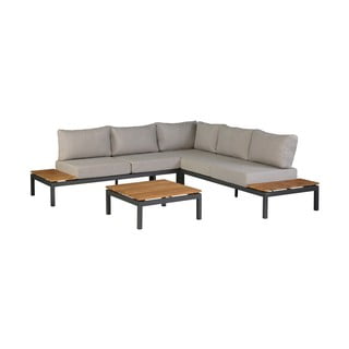 Set mobilier de grădină negru/bej lemn masiv de tec pentru 4 pers. Villa – Exotan