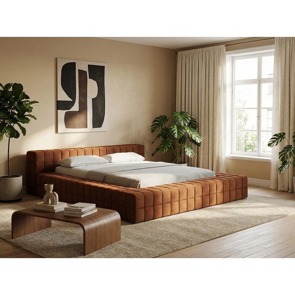 Pat matrimonial verde tapițat cu somieră 160x200 cm Akela – Makamii-image-1