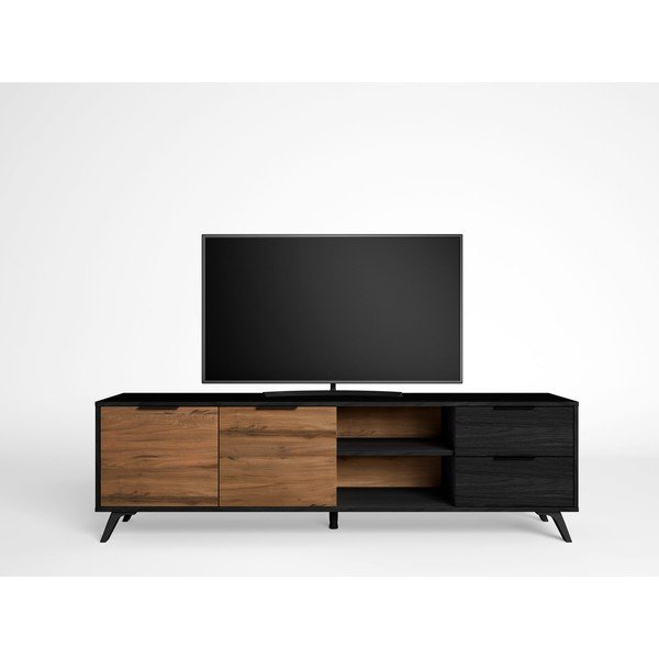 Comodă TV  negru/natural  cu aspect de lemn de nuc 181x53 cm Noe – Marckeric-image-3
