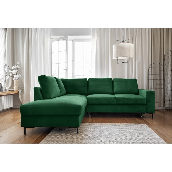 Colțar verde închis extensibil cu tapițerie din catifea reiată  (cu colț pe partea stângă ) Lofty Lilly – Miuform-image-1
