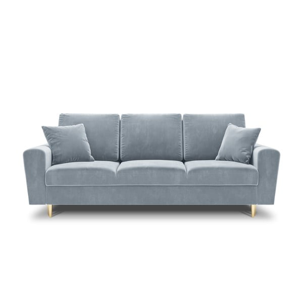 Canapea albastru-deschis extensibilă, cu spațiu de depozitare cu tapițerie din catifea 235 cm Kyoto – Cosmopolitan Design