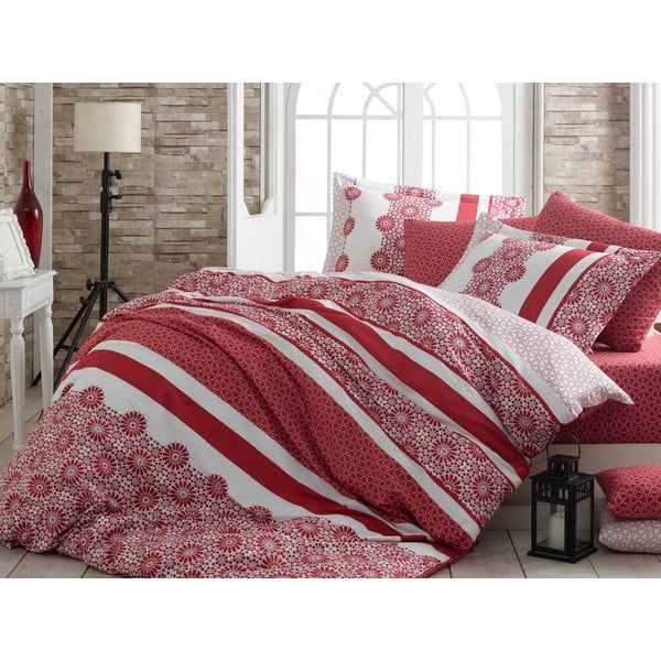 Lenjerie de pat cu cearșaf Lisa Red, 200 x 220 cm