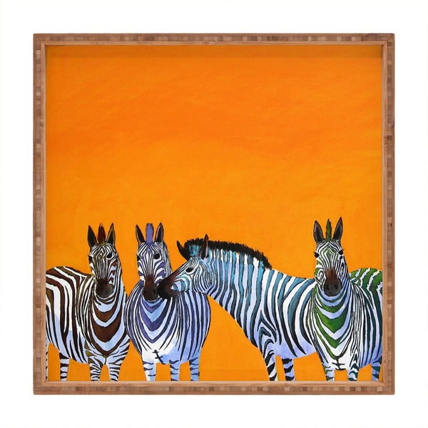 Tavă decorativă din lemn Zebras, 40 x 40 cm