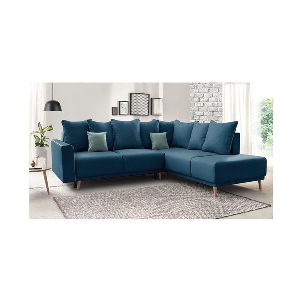 Colțar extensibil cu șezlong pe partea dreaptă Bobochic Paris Mola L, albastru navy-image-3