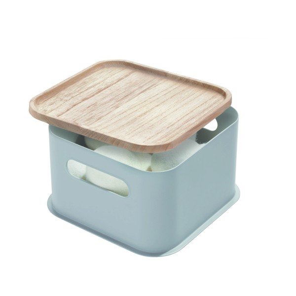 Cutie depozitare cu capac din lemn paulownia iDesign Eco Handled, 21,3 x 21,3 cm, gri-image-1