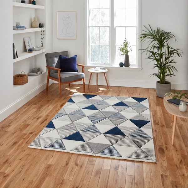 Covor Think Rugs Brooklyn Geo, 120 x 170 cm, albastru-gri-image-1