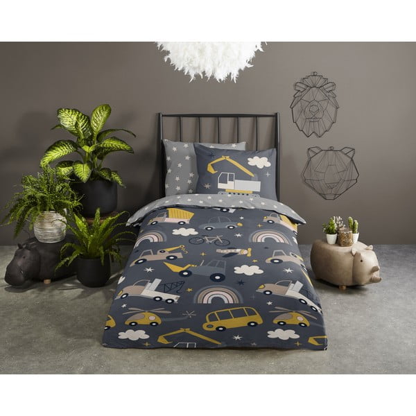 Lenjerie de pat pentru copii gri din bumbac pentru pat de o persoană 140x200 cm Rush – Good Morning-image-1