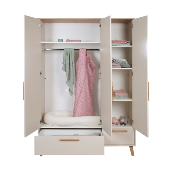 Șifonier de copii crem/în culoare naturală cu aspect de lemn de stejar 138x200x55 cm Jil – Roba-image-3