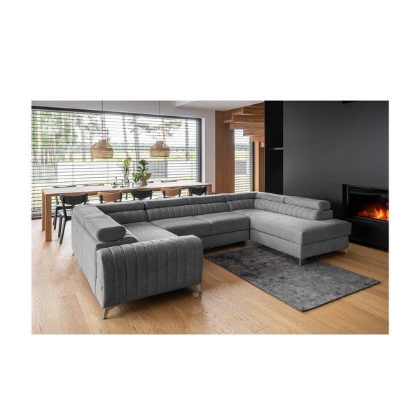 Colțar gri închis extensibil/cu spațiu de depozitare (cu colț pe partea dreaptă/în formă de "U") Louis – ELTAP-image-1