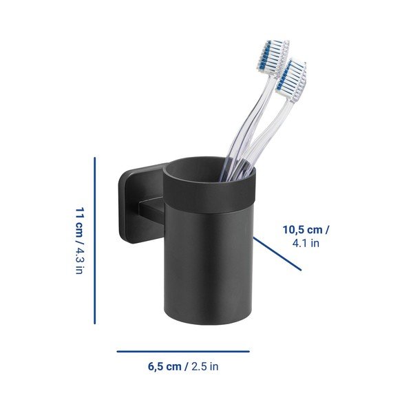 Suport pentru periuța de dinți negru mat autoadeziv cu Turbo-Loc din oțel inoxidabil Porto – Wenko-image-1